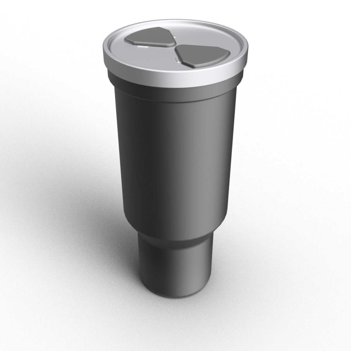 Gray cylindrical object with a white top on a white background