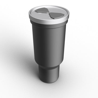 Gray cylindrical object with a white top on a white background